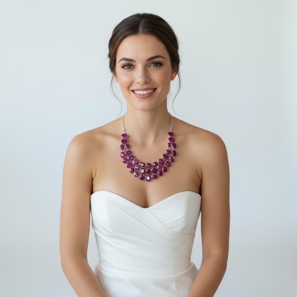 Women's Statement Ruby-Red Gemstone Collar Neckla… - image 2